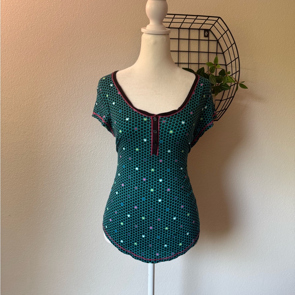 Y2K polkadot short sleeve Henley top